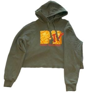 MTV crop hoodie M olive long sleeve sweatshirt